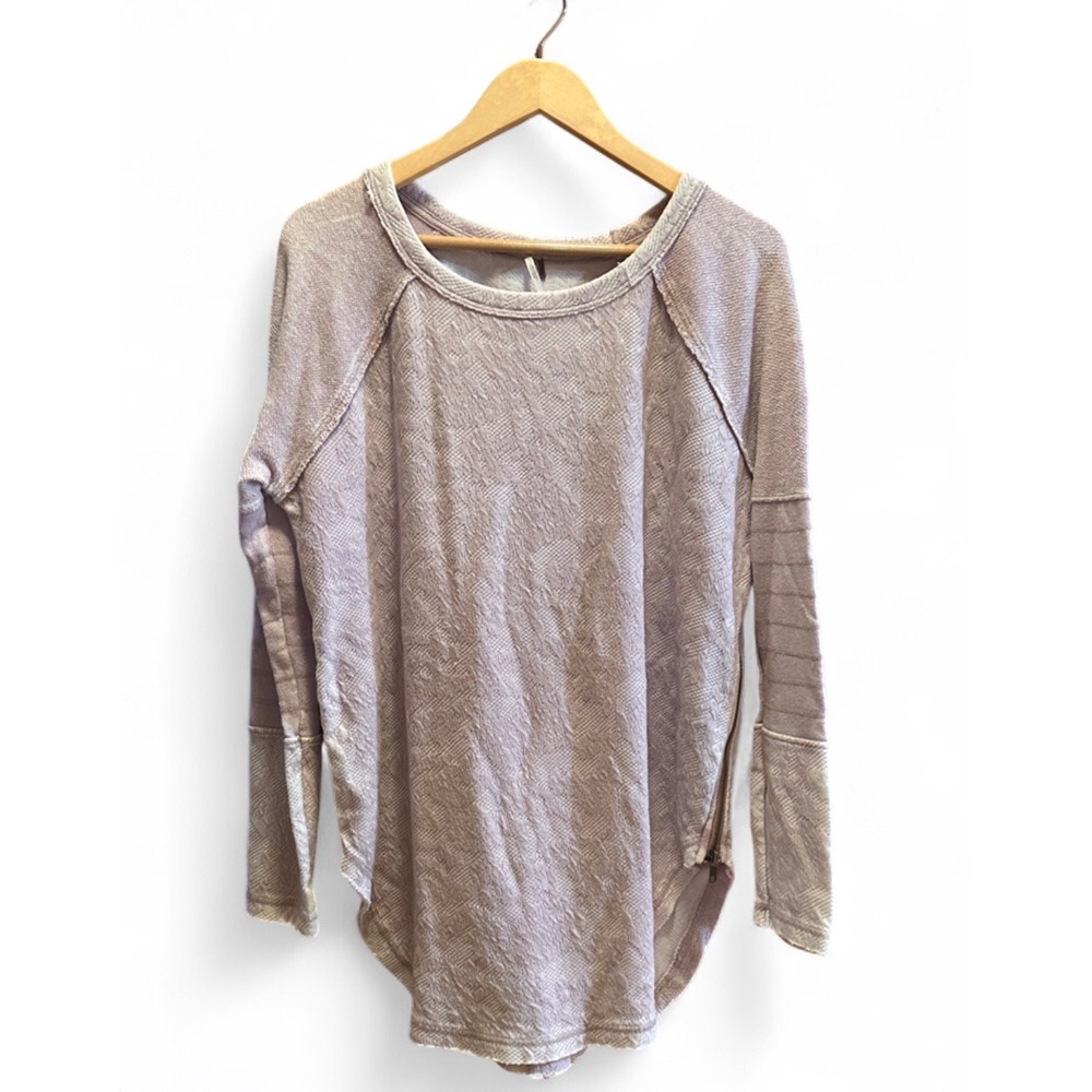 Free People Light Pink Textured Jacquard Zip Side Long Sleeve Top Tunic Large